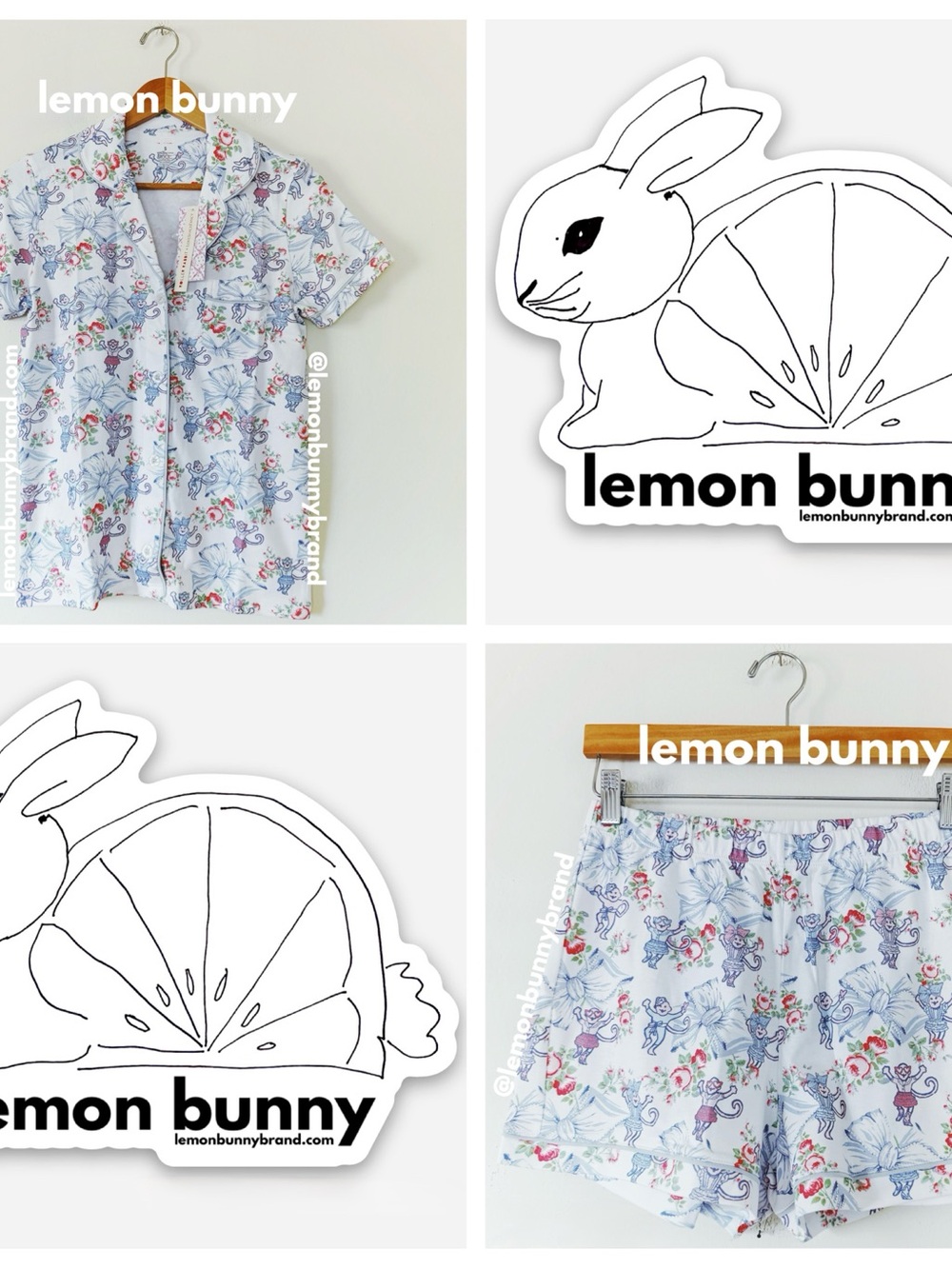 Roller Rabbit x LoveShackFancy Rosa Beaux Monkey Polo Pajama Pastel Blue Small